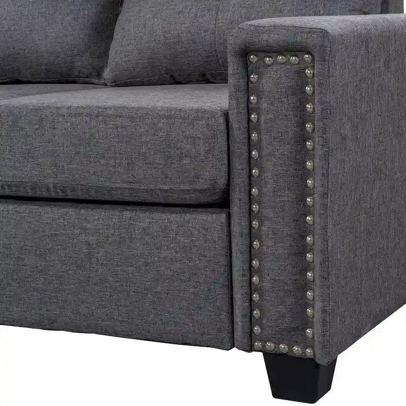 Canapé d'angle réversible 6 places en forme de L (105,2 cm) avec pouf de rangement et porte-gobelets, revêtement en lin gain de place
