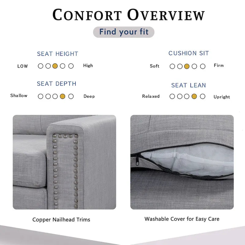 Canapé d'angle réversible 6 places en forme de L (105,2 cm) avec pouf de rangement et porte-gobelets, revêtement en lin gain de place