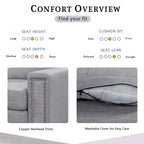 Canapé d'angle réversible 6 places en forme de L (105,2 cm) avec pouf de rangement et porte-gobelets, revêtement en lin gain de place