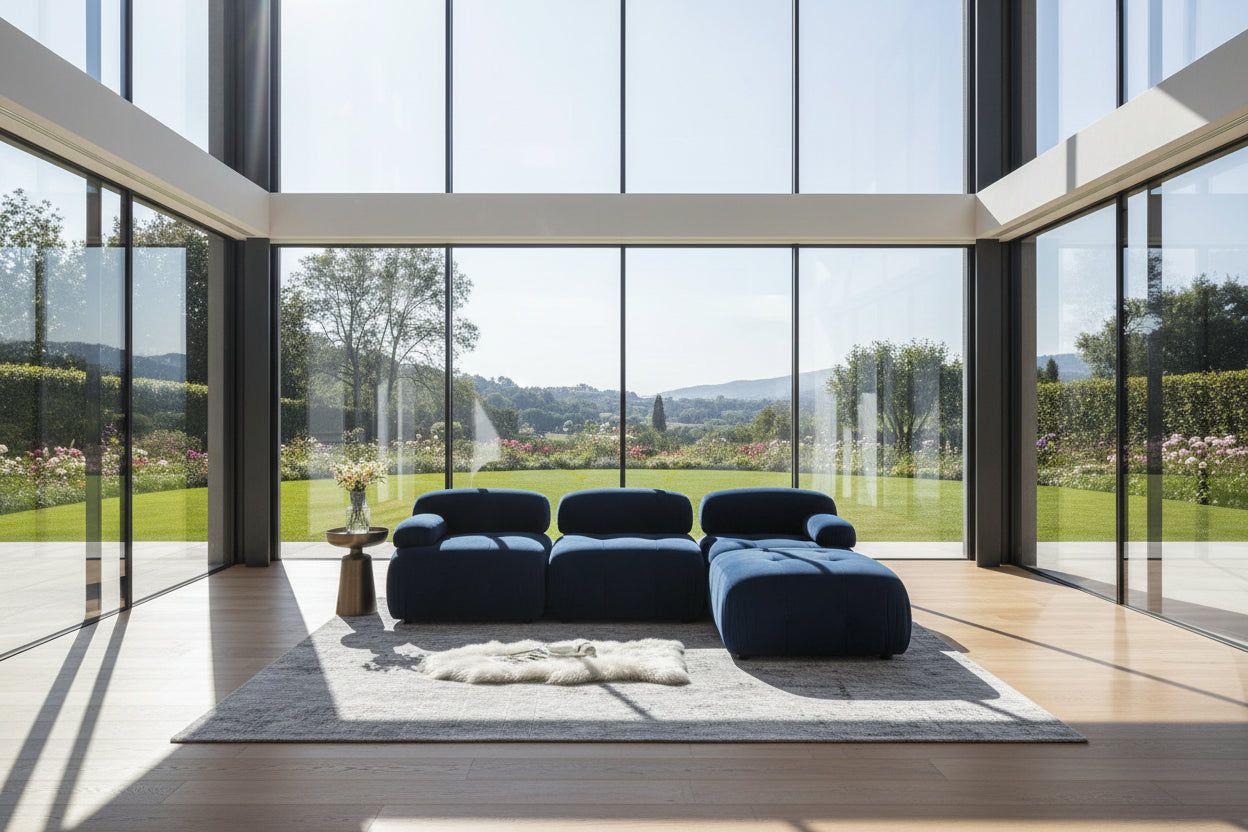 Blue 93 Modular L-Shaped 4-Seat Sectional Sofa with Reversible Ottoman