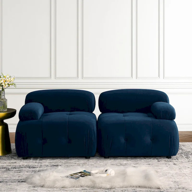 Canapé d'angle modulaire 4 places en forme de L bleu 93 avec pouf réversible