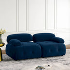 Canapé d'angle modulaire 4 places en forme de L bleu 93 avec pouf réversible