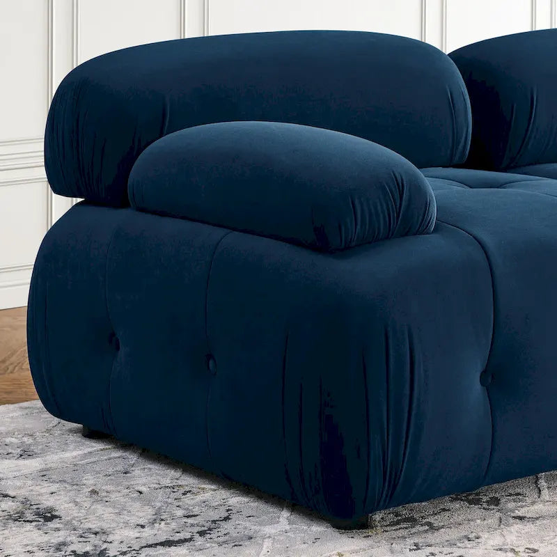 Canapé d'angle modulaire 4 places en forme de L bleu 93 avec pouf réversible