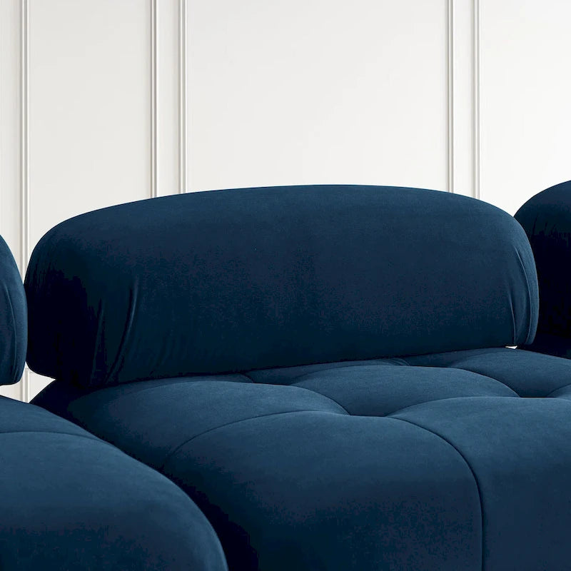 Canapé d'angle modulaire 4 places en forme de L bleu 93 avec pouf réversible