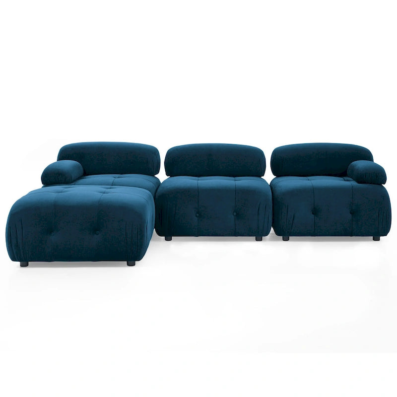 Canapé d'angle modulaire 4 places en forme de L bleu 93 avec pouf réversible