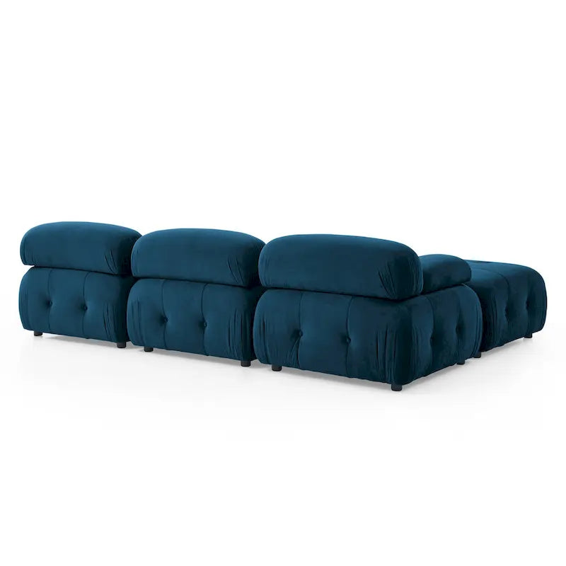 Canapé d'angle modulaire 4 places en forme de L bleu 93 avec pouf réversible