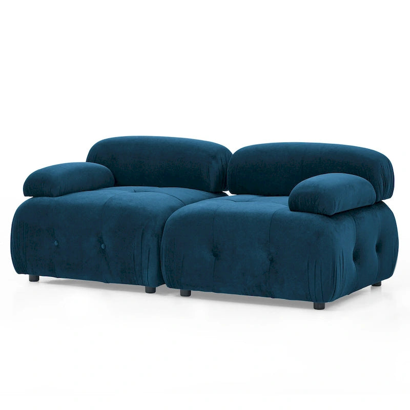 Canapé d'angle modulaire 4 places en forme de L bleu 93 avec pouf réversible