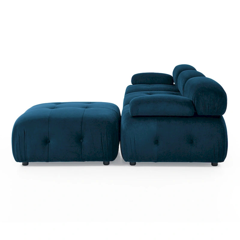 Canapé d'angle modulaire 4 places en forme de L bleu 93 avec pouf réversible