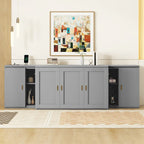 Lit escamotable gris pleine grandeur avec étagères, armoires et ports de chargement USB