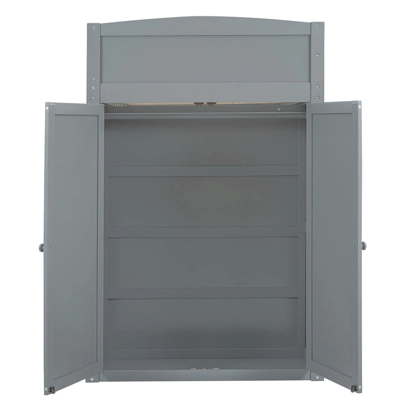 Lit mezzanine gris en bois massif (taille simple) avec bureau, armoires et étagères