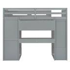 Lit mezzanine gris en bois massif (taille simple) avec bureau, armoires et étagères