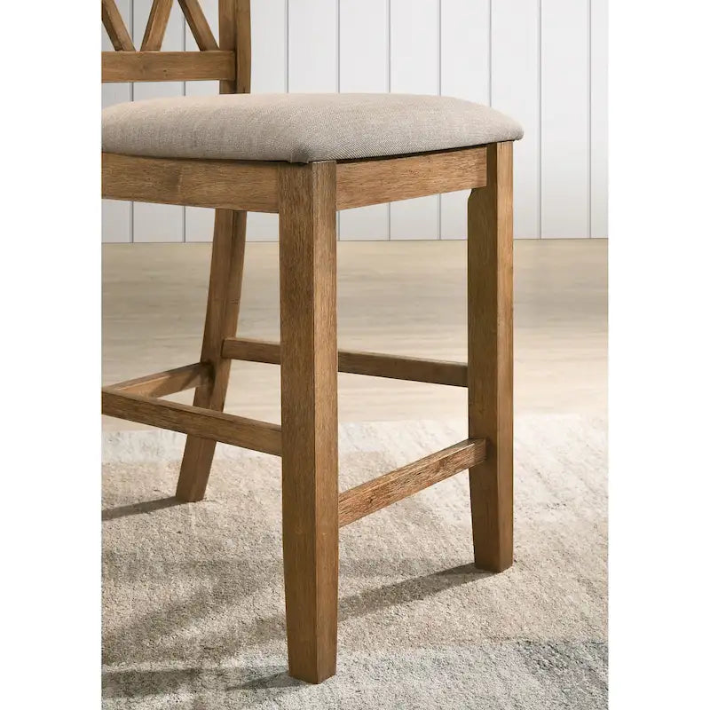 Ensemble de salle à manger 5 pièces en bois, hauteur comptoir, avec pied de table en croix et 4 chaises à dossier croisé