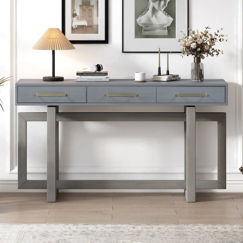 Console moderne de 57 pouces avec trois tiroirs et un design de pieds unique pour entrée, couloir, salon