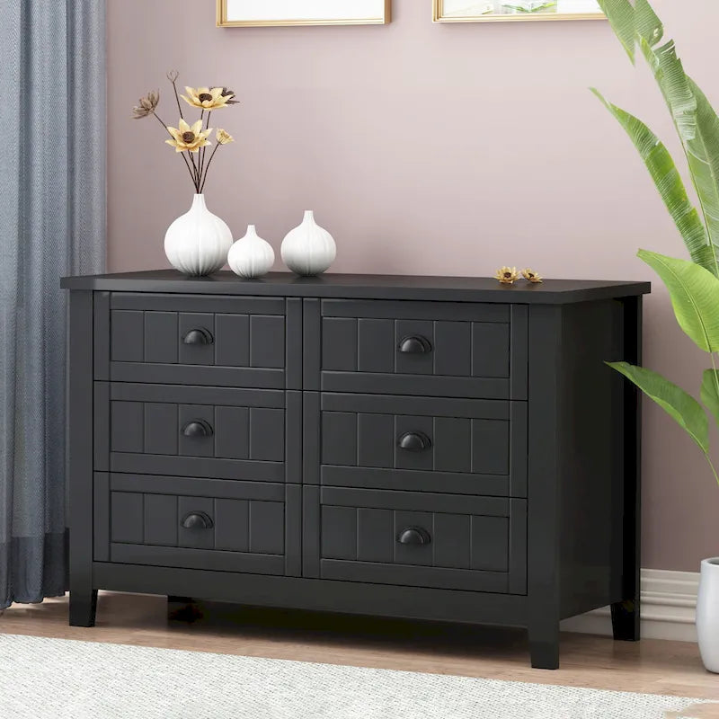 Antique Style 6-Drawer Double Dresser with Retro Shell Handle for Bedroom, Living Room