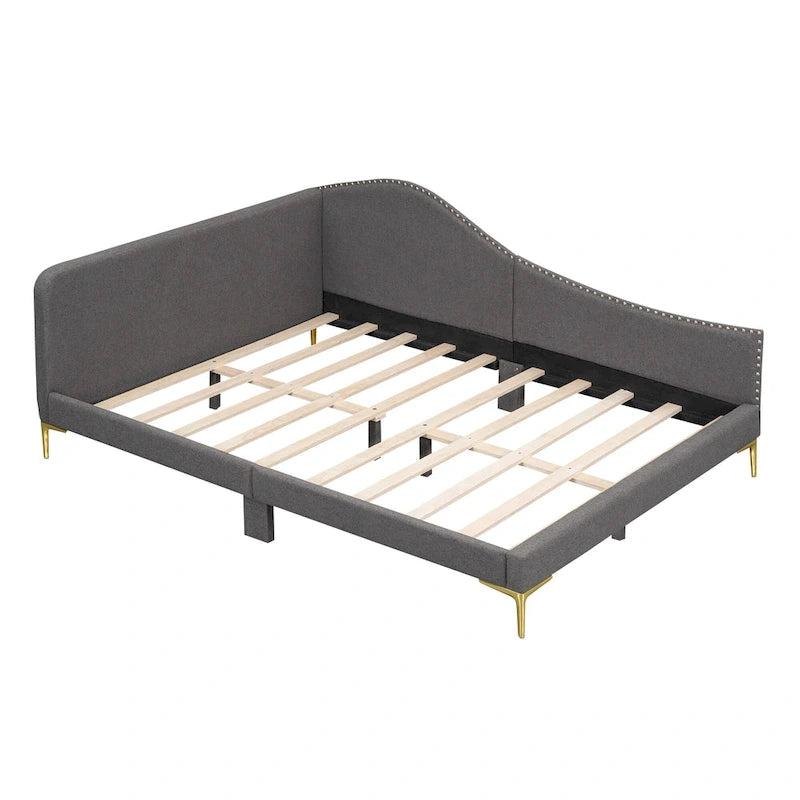 Lit de jour rembourré gris pleine grandeur avec accoudoirs