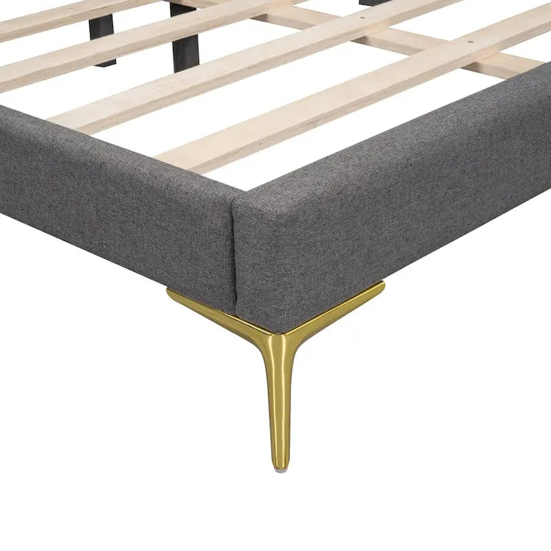 Lit de jour rembourré gris pleine grandeur avec accoudoirs