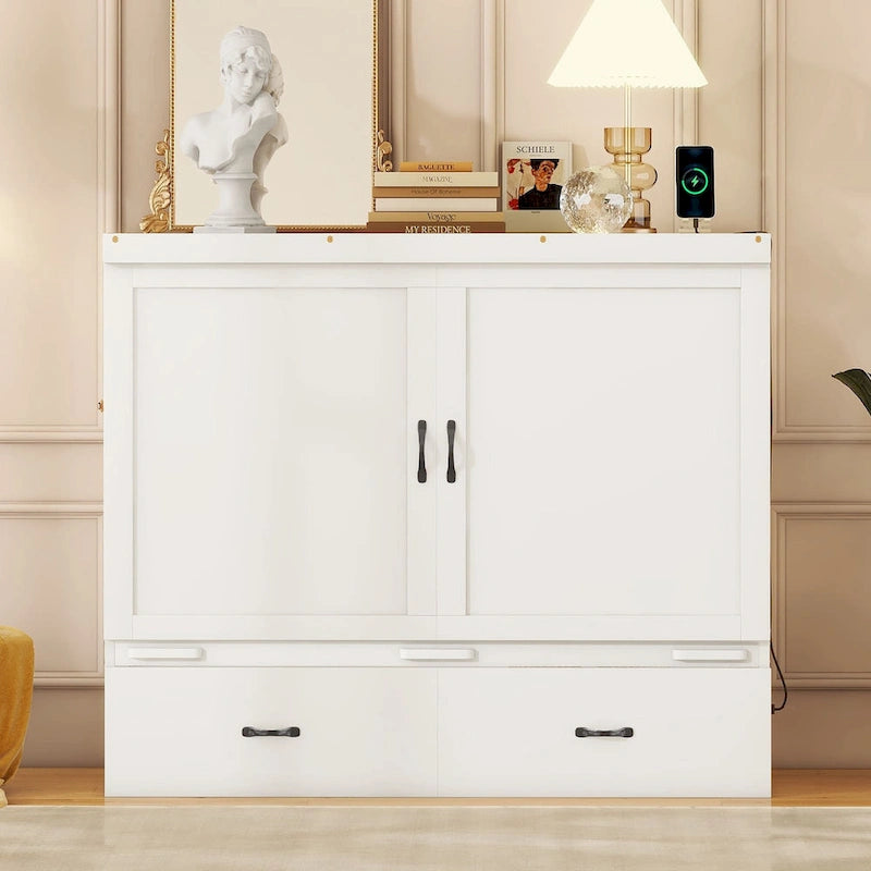 Lit escamotable en pin massif avec port USB et tiroir