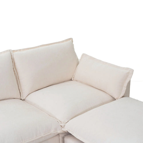 Canapé d'angle modulable en simili lin 93.31 avec pouf et structure en bois