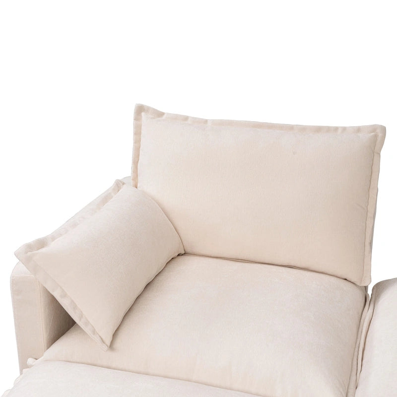 Canapé d'angle modulable en simili lin 93.31 avec pouf et structure en bois