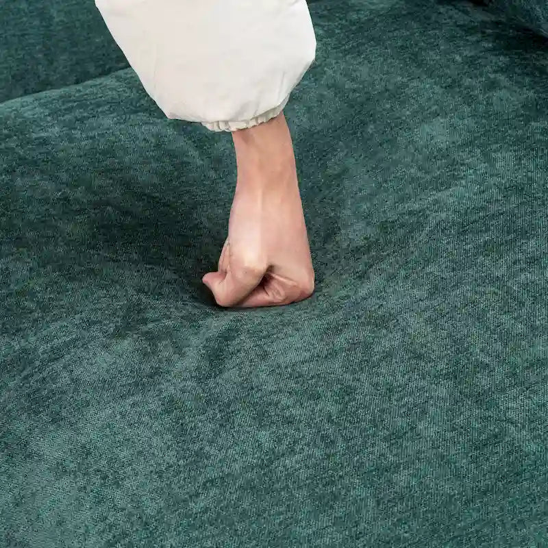 Canapé d'angle modulable en simili lin 93.31 avec pouf et structure en bois