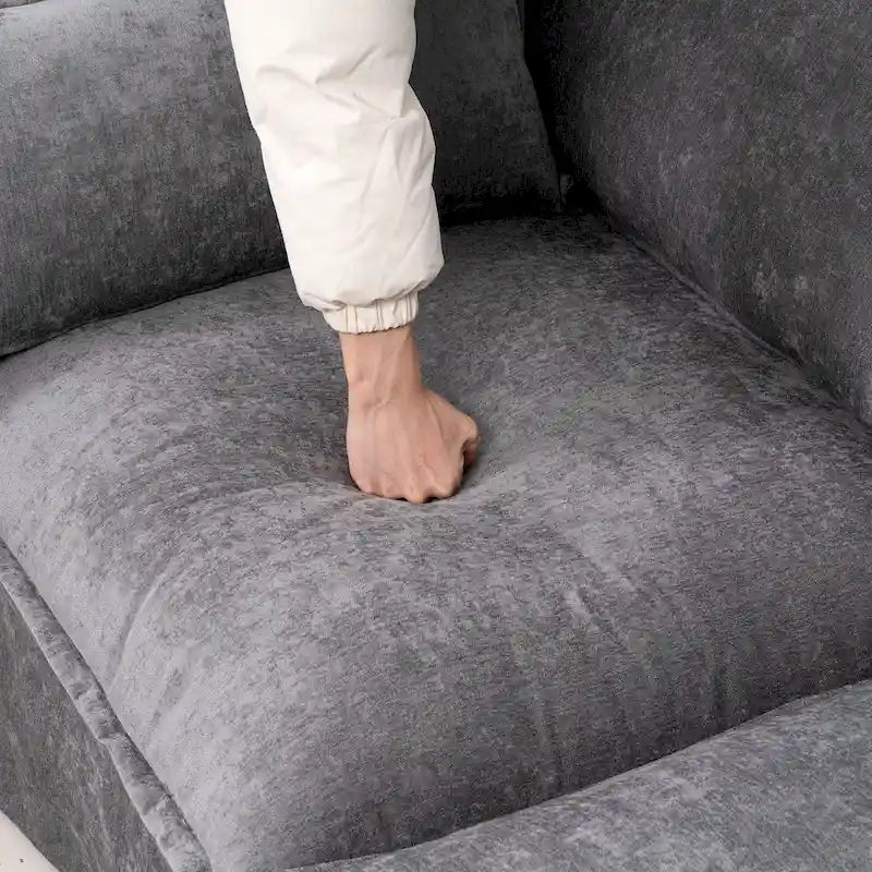 Canapé d'angle modulable en simili lin 93.31 avec pouf et structure en bois