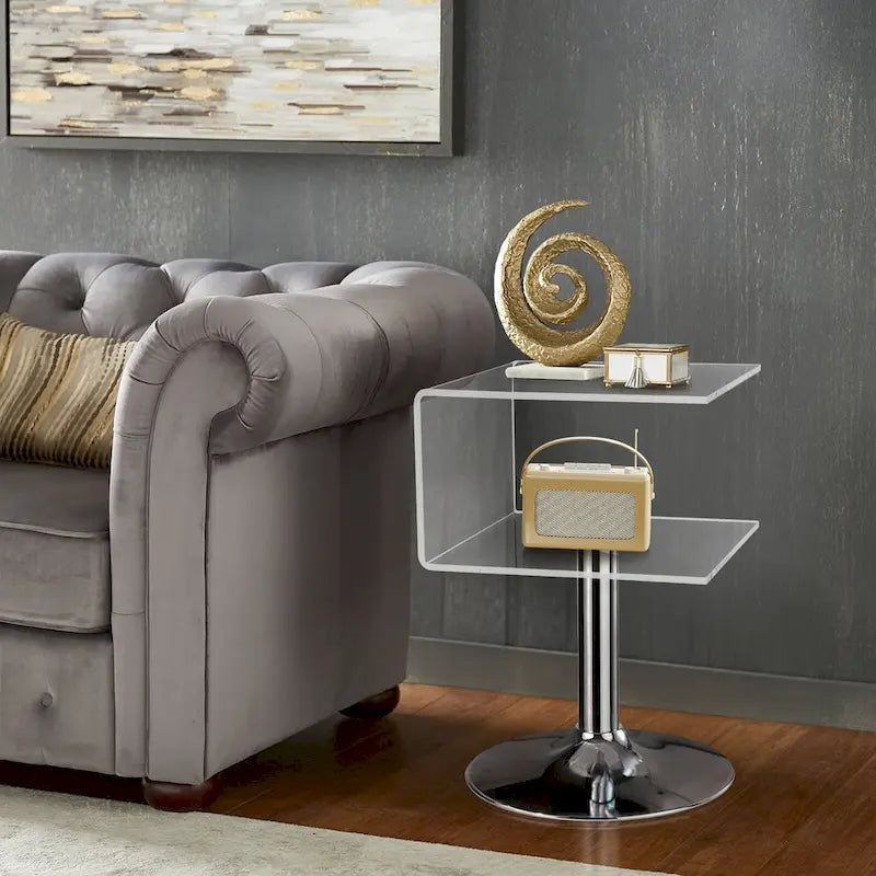 Table d'appoint moderne en acrylique transparent, forme C - 60 cm (H) x 40 cm (l) x 40 cm (L)