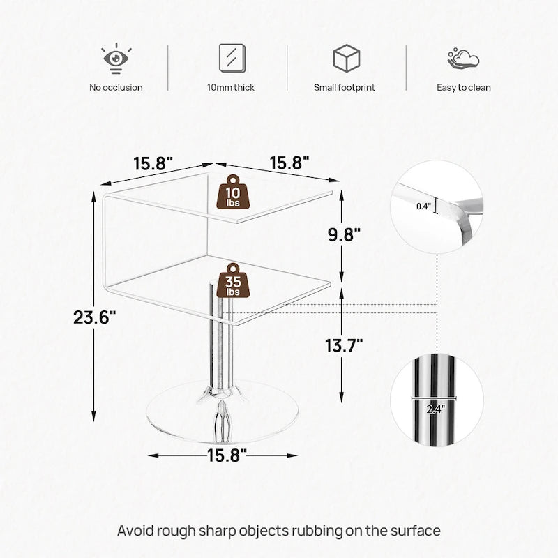 Table d'appoint moderne en acrylique transparent, forme C - 60 cm (H) x 40 cm (l) x 40 cm (L)