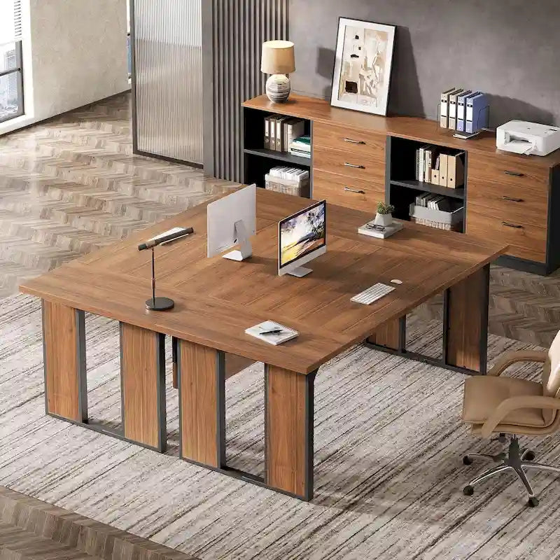 Table de bureau en L avec caisson de rangement de 119 cm, ensemble de mobilier de bureau en bois pour bureau à domicile