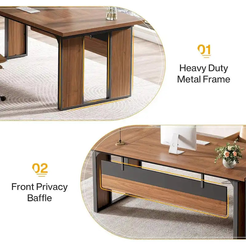 Table de bureau en L avec caisson de rangement de 119 cm, ensemble de mobilier de bureau en bois pour bureau à domicile