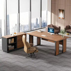 Table de bureau en L avec caisson de rangement de 119 cm, ensemble de mobilier de bureau en bois pour bureau à domicile