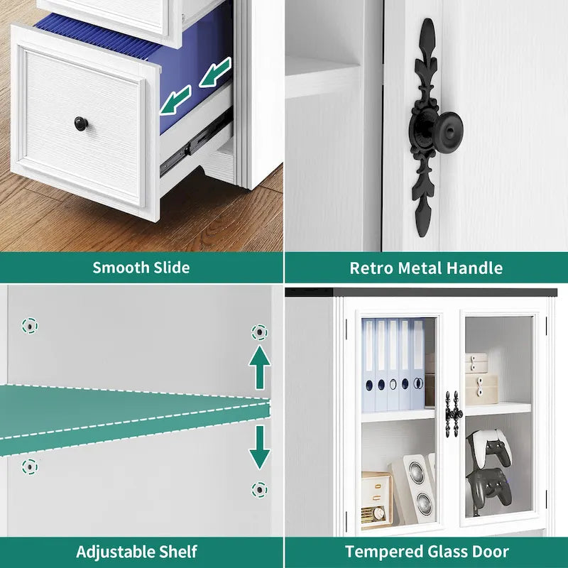 Bureau d'angle Moasis Farmhouse avec étagère et tiroirs