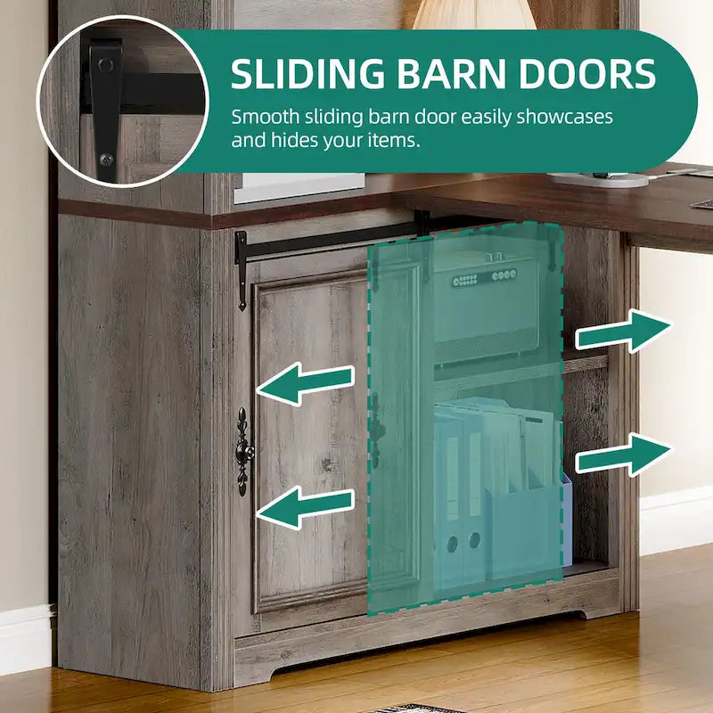 Bureau d'angle Moasis Farmhouse avec étagère et tiroirs