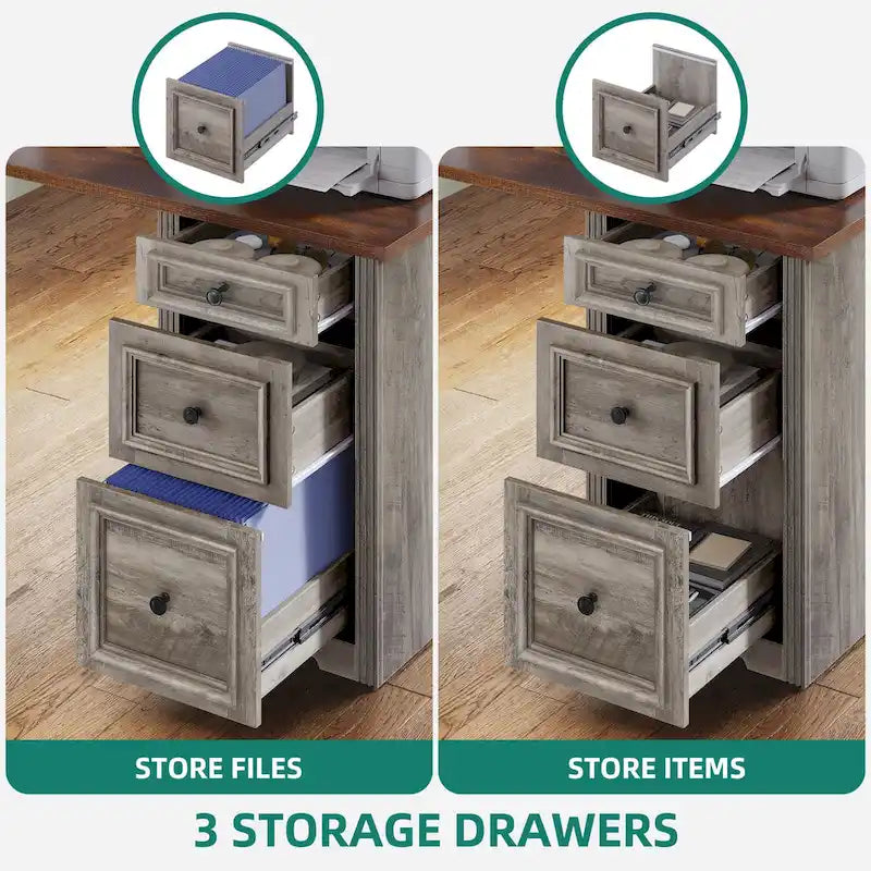 Bureau d'angle Moasis Farmhouse avec étagère et tiroirs