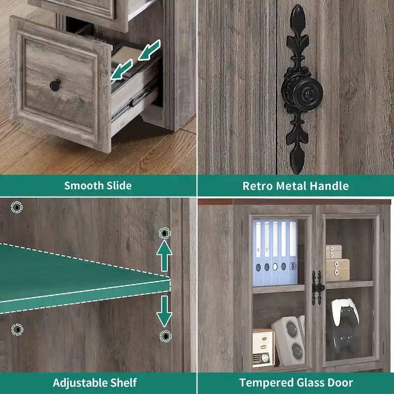 Bureau d'angle Moasis Farmhouse avec étagère et tiroirs