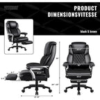 Fauteuil de bureau BOSSIN avec appui-tête relevable, supportant jusqu'à 227 kg (500 lb) - Cuir robuste avec repose-pieds rétractable et soutien lombaire