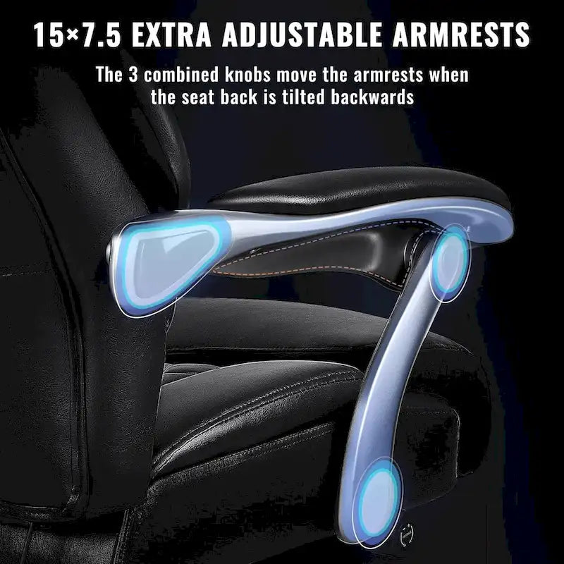 Fauteuil de bureau BOSSIN avec appui-tête relevable, supportant jusqu'à 227 kg (500 lb) - Cuir robuste avec repose-pieds rétractable et soutien lombaire