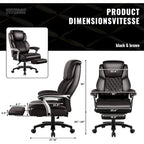 Fauteuil de bureau BOSSIN avec appui-tête relevable, supportant jusqu'à 227 kg (500 lb) - Cuir robuste avec repose-pieds rétractable et soutien lombaire