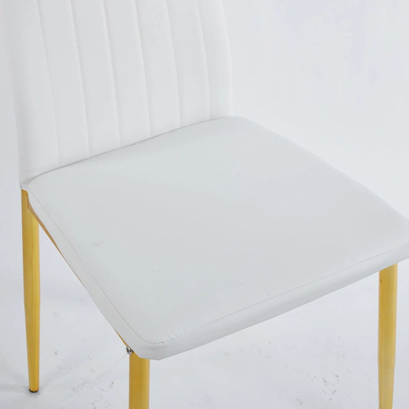 Ensemble de salle à manger 5 pièces (1+4), table à manger style milieu du siècle avec pieds en métal, plateau en verre et pied central.