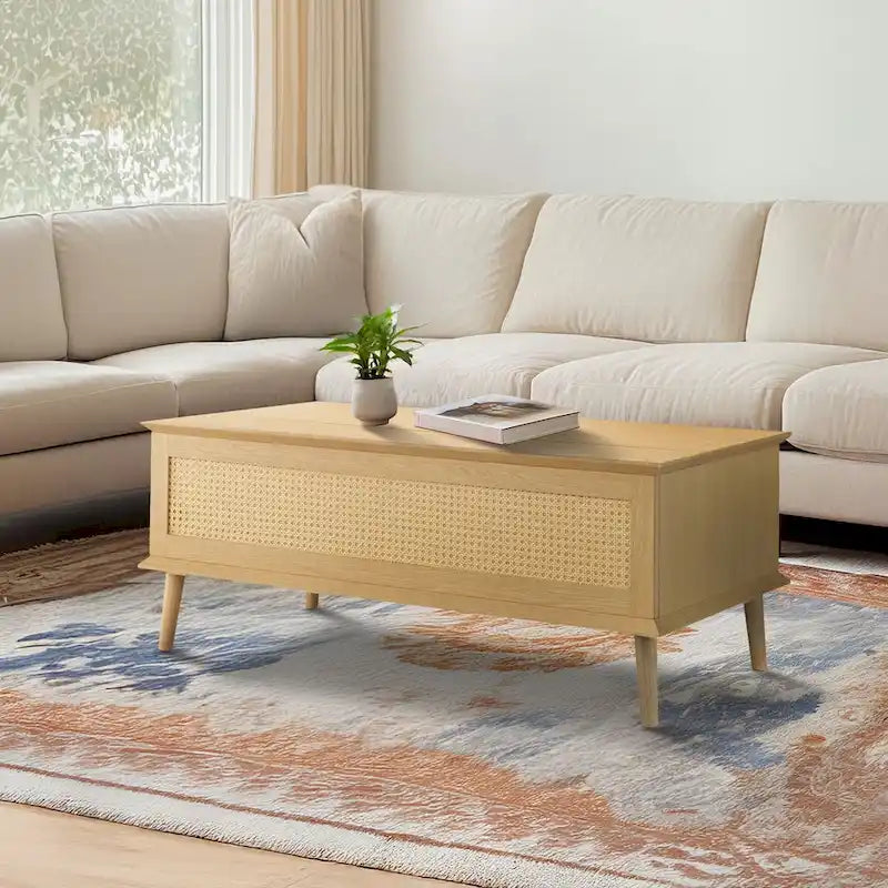 Table basse Chelsea Square Teagan en rotin avec plateau relevable et rangement - 42 x 17