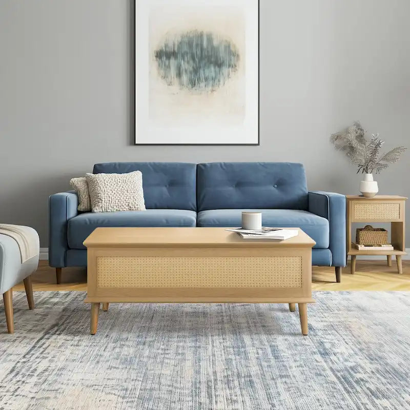 Table basse Chelsea Square Teagan en rotin avec plateau relevable et rangement - 42 x 17