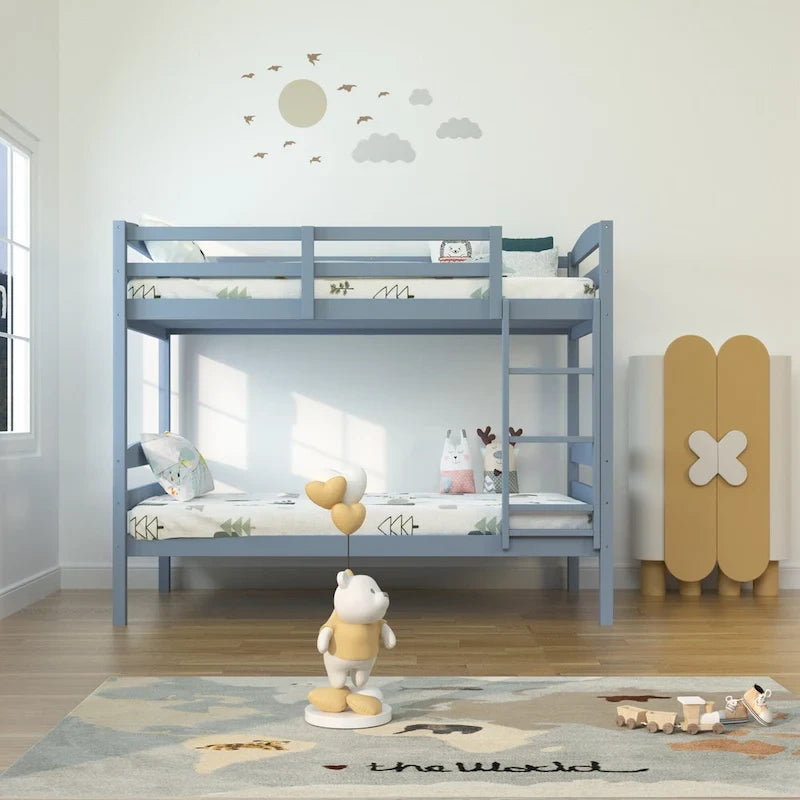 Lit superposé moderne en bois massif gris avec échelle