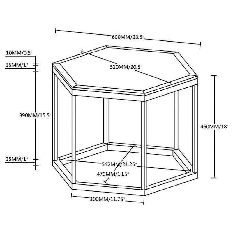 Table d'appoint hexagonale avec plateau en verre