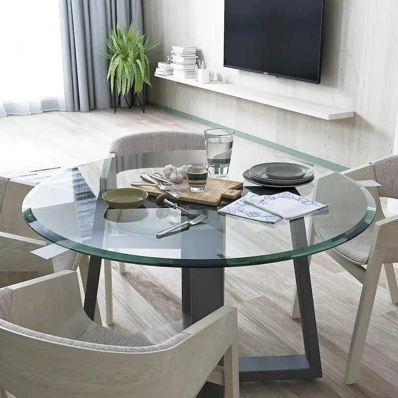 Round Tempered Glass Table Top Clear Glass Thick Beveled Polished Edge