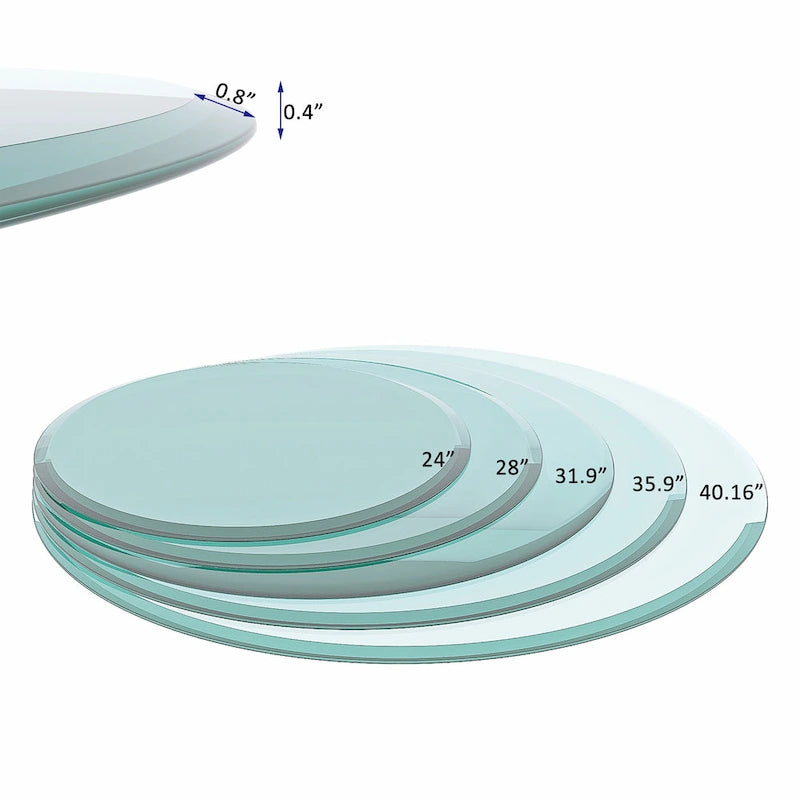 Plateau de table rond en verre trempé transparent, épais, biseauté et poli.