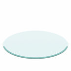 Plateau de table rond en verre trempé transparent, épais, biseauté et poli.
