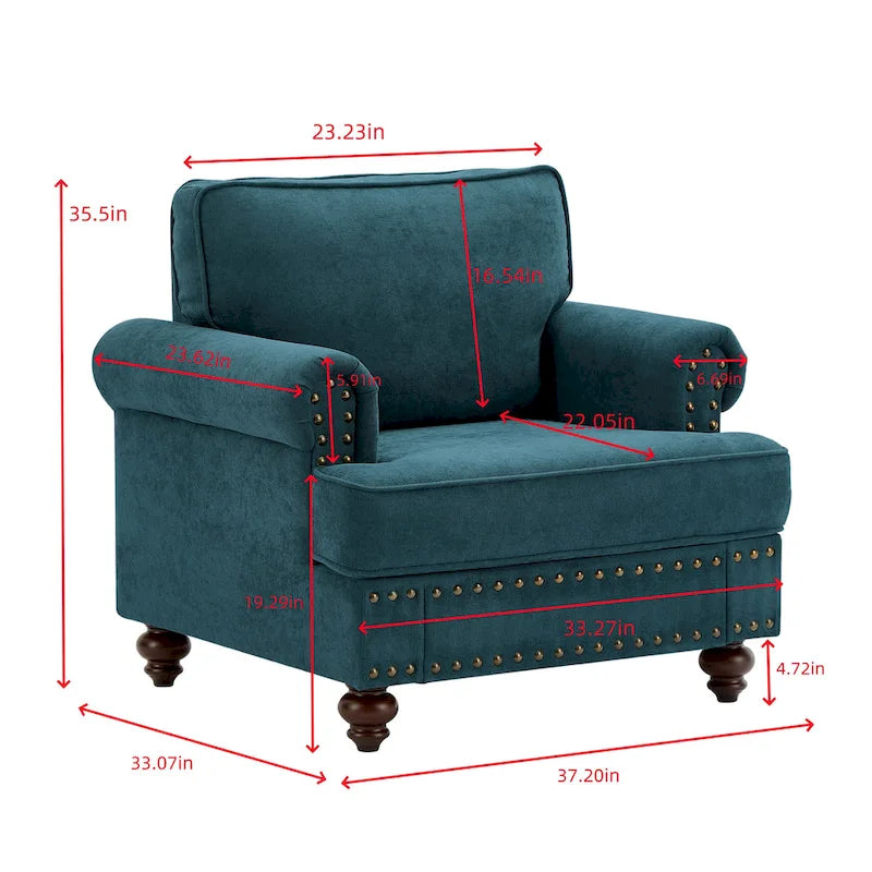 Fauteuil moderne avec garniture à rivets cloutés - 33,07 x 37,20 x 35,43
