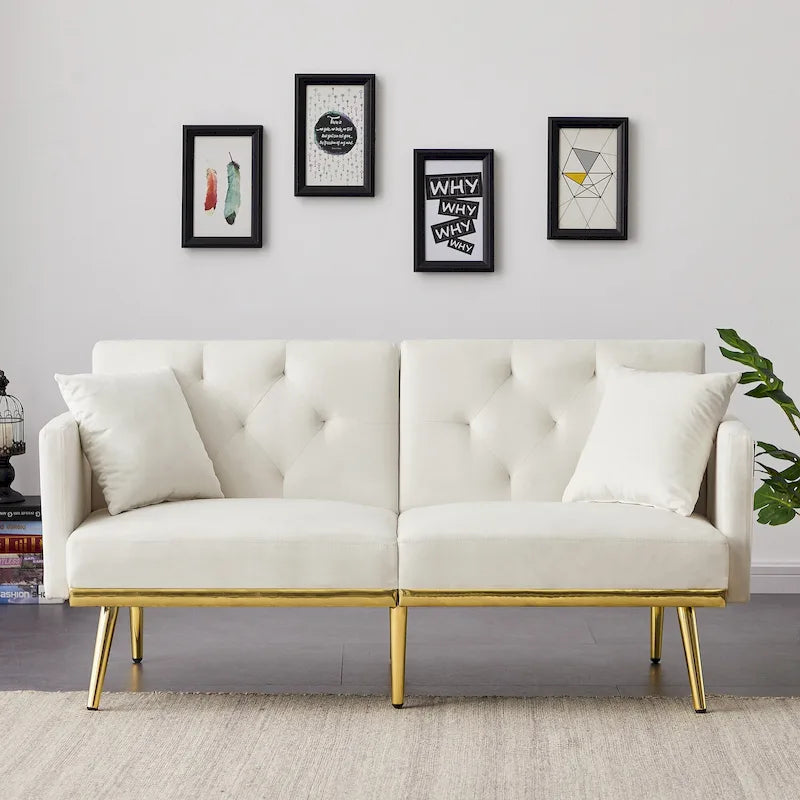 Canapé-lit en velours blanc crème - 31,49 x 59,00 x 29,52