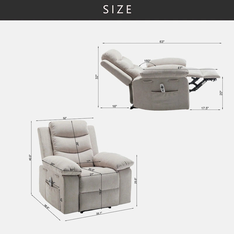 Fauteuil inclinable électrique avec fonction massage réglable, fauteuil inclinable avec système chauffant pour salon