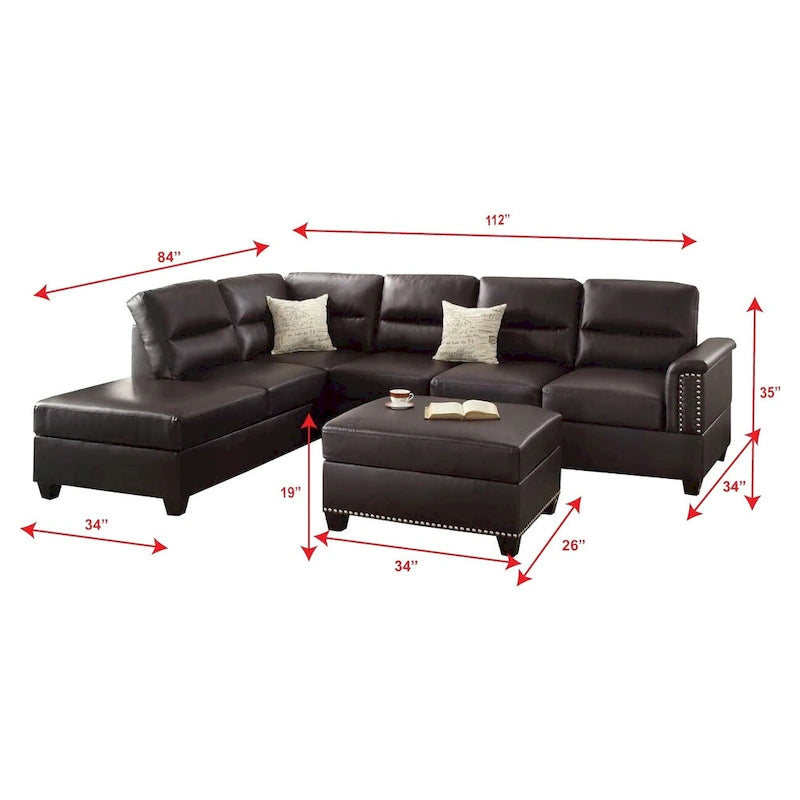 Ensemble canapé d'angle Bobkona Toffy avec méridienne gauche ou droite et pouf