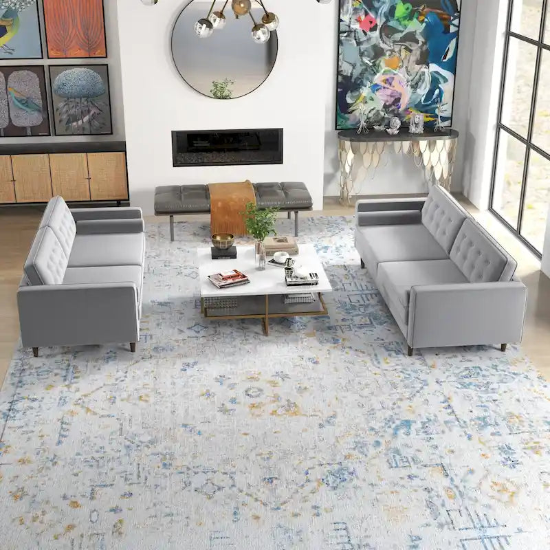 Ensemble canapé et causeuse en velours Kenzo style Mid Century